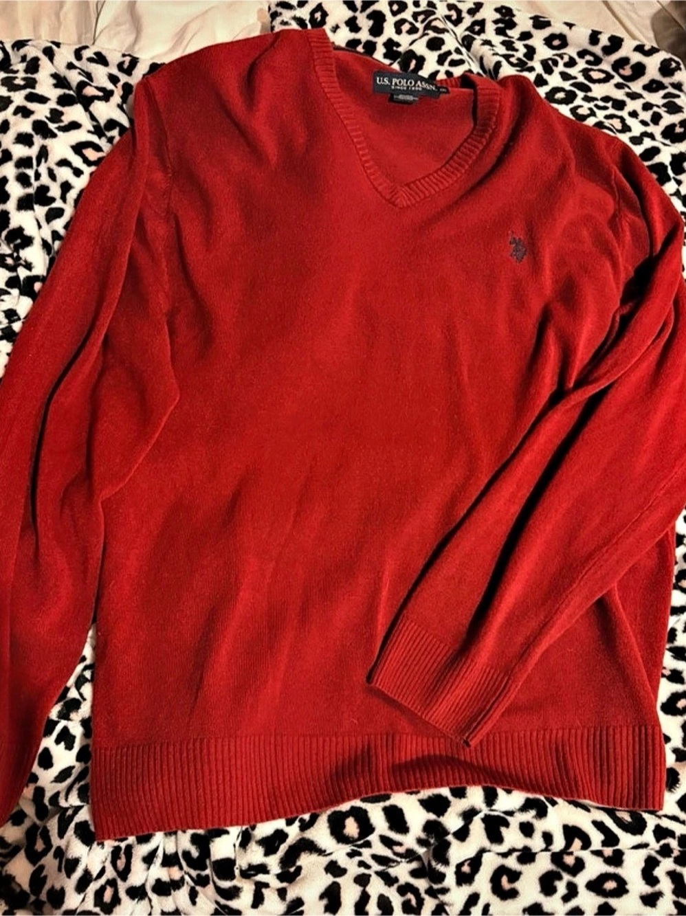 U.S. Polo Assn. Solid V-Neck Long-Sleeve Sweater. XXL Red